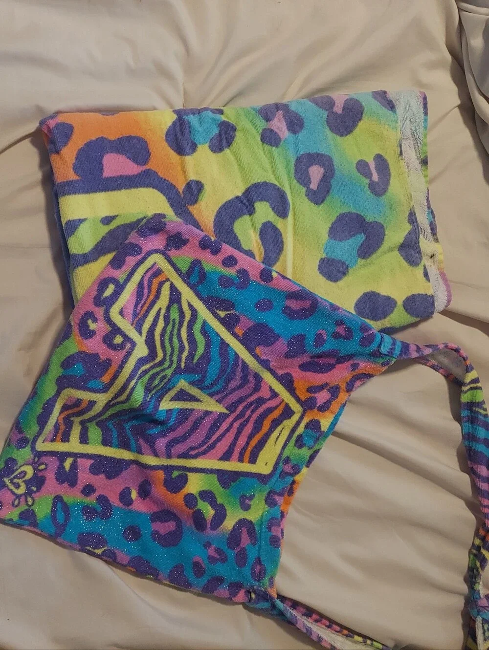 Justice Initial A Beach Towel & Crossbody Tote Bag Set Rainbow Zebra Cheetah